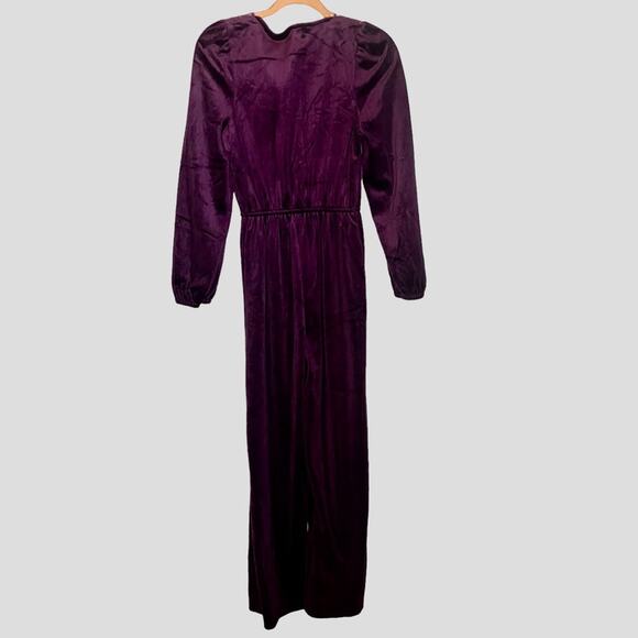 Vtg Velvet Floral Appliqué Elastic Waist Wide Leg Loungewear Jumpsuit Size S - Picture 6 of 6